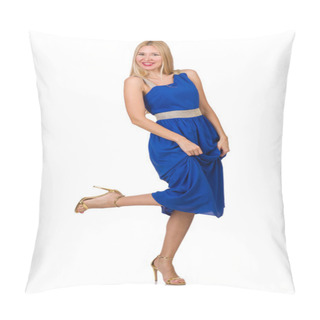 Personality  Beautiful Woman In Long Blue Dress Isolated On White Pillow Covers