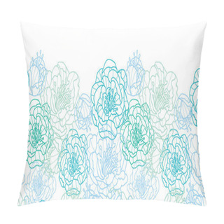 Personality  Blue Line Art Flowers Horizontal Seamless Pattern Background Border Pillow Covers