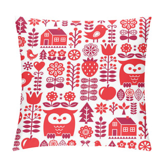Personality  Scandinavian Seamless Pattern - Red Finnish Folk Art, Nordic Style      Pillow Covers