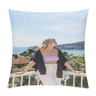 Personality  Young And Blonde Woman Posing Near Buildings And Sea On Princess Islands In Turkey  Pillow Covers