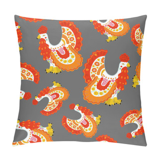 Personality  Beautiful Seamless Pattern With Cock In Russian Dymkovo Style. Vector Illustration. Pillow Covers