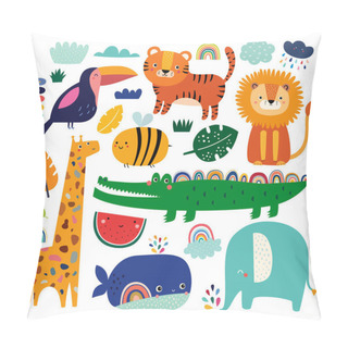 Personality  Cute Vector Cartoon Animals. Wild African Animals Pillow Covers