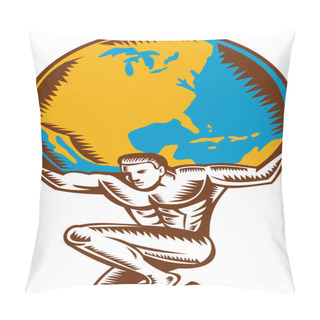 Personality  Atlas Lifting Globe Kneeling Woodcut Pillow Covers
