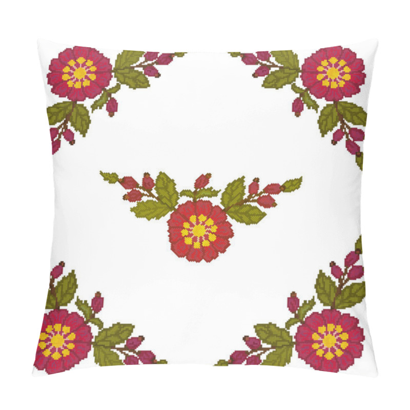 Personality  The cross-stitch of the corner element is red flowers on a white background.  pillow covers