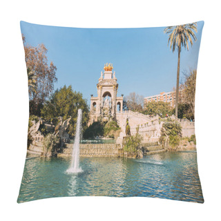 Personality  BARCELONA, SPAIN - DECEMBER 28, 2018: Architectural Ensemble And Lake With Fountains In Parc De La Ciutadella Pillow Covers