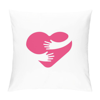 Personality  Hugging Heart Symbol, Hug Yourself , Love Yourself. Heart And Hands Illustration. Pillow Covers