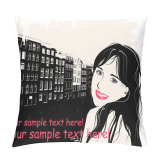 Personality  Fashion Girl In Sketch Style On A City-background. Place For Yo Pillow Covers