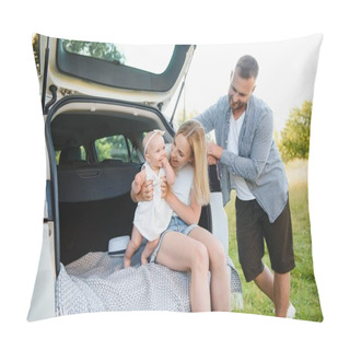 Personality  Family With Kid Sitting In Car Trunk Pillow Covers