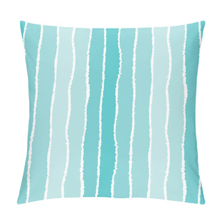 Personality Seamless Strip Pattern. Vertical Lines With Torn Paper Effect. Shred Edge Background. Summer, Blue, Sea, Turquoise, Water, Aqua, White Colors. Vector Illustration Pillow Covers