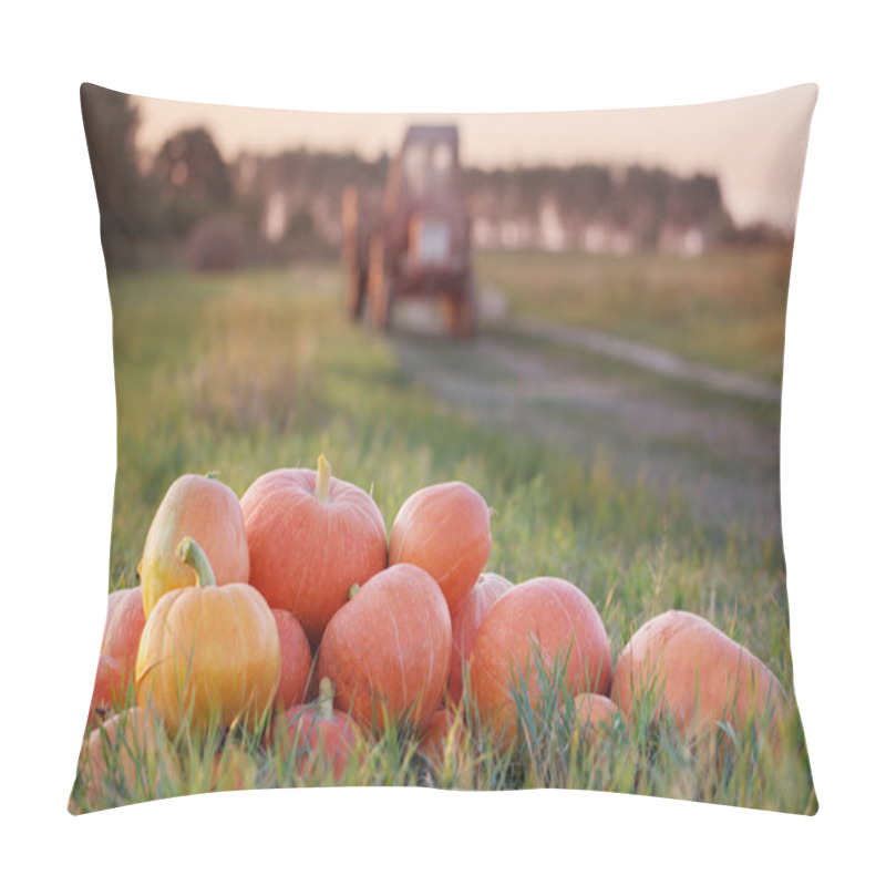Personality  pumpkins and tractor in field pillow covers