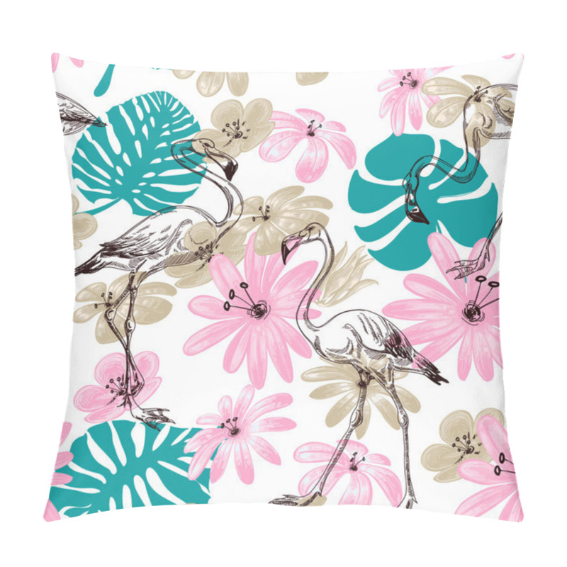 Personality  Flamingo and flowers exotic garden seamless pattern  pillow covers