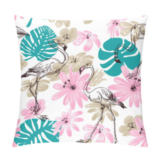 Personality  Flamingo And Flowers Exotic Garden Seamless Pattern  Pillow Covers