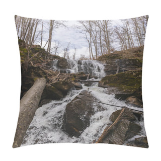 Personality  Low Angle View Of Wooden Logs And Stones In Mountain River  Pillow Covers