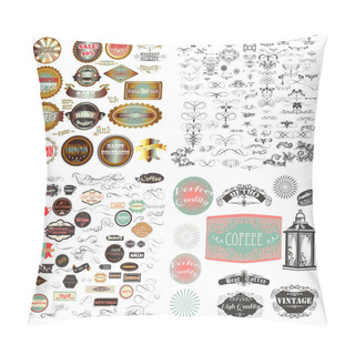 Personality  Huge Mega Vector Collection Or Set Of Vintage Flourishes, Calligraphic Elements And Labes With Badges For Design Pillow Covers