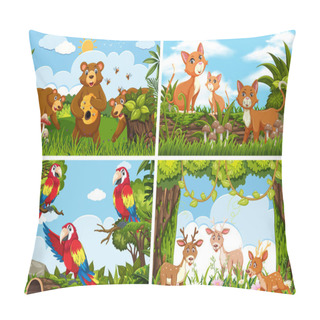 Personality  Set Of Various Animals In Nature Scenes Pillow Covers