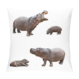 Personality  Family Hippos With Babes Pillow Covers