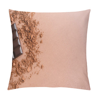 Personality  Top View Of Chocolate Bar And Dry Cocoa On Brown Background With Copy Space Pillow Covers