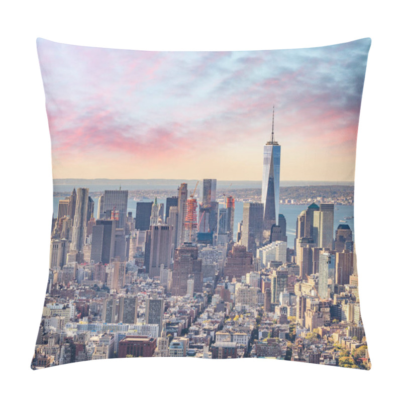 Personality  Aerial View Of Lower Manhattan At Sunset Pillow Covers