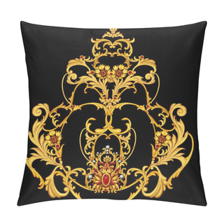 Personality  Golden Arabesque With Red Jewels Pillow Covers