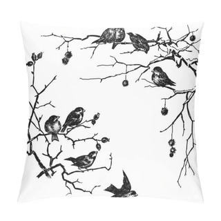 Personality  Birds On The Tree Branches In December Pillow Covers