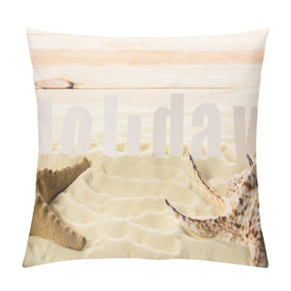 Personality  Starfish With Seashell And Holiday Inscription On Sandy Beach Pillow Covers