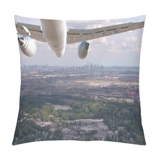 Personality  AERIAL, CLOSE UP: Flying Towards Spectacular New York City As Passenger Plane Flies Over Industrial Neighborhood. Big Freight Plane Flying Over Newark And Quickly Approaching Its Final Destination. Pillow Covers