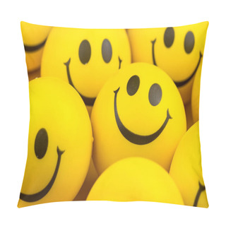 Personality  Happy Faces Ball On Yellow Background, Smiling Background. Pillow Covers