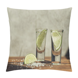 Personality  Fresh Tequila With Lime And Salt On Wooden Surface In Sunlight Pillow Covers