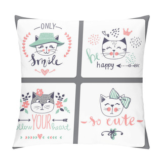 Personality  Vector Card Series With Cute Fashion Cats. Pillow Covers