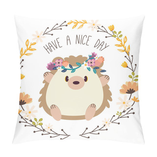 Personality  The Character Of Cute Hedgehog Wear Flower Crown Sitting In The Flowerring Pillow Covers
