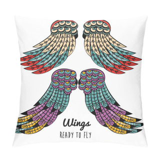 Personality  Set Of Colorful Wings Drawings Pillow Covers