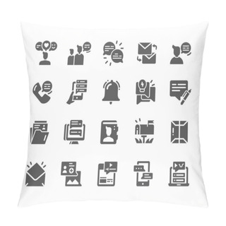 Personality  Dialogue Assets. Mail Box. Chat, Emoji, Call, Notification, Communication, Conversation And Review. Mobile Messaging. Vector Solid Icons. Simple Pictogram Pillow Covers