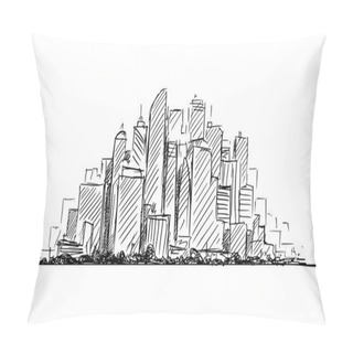 Personality  Vector Artistic Drawing Sketch Of Generic City High Rise Cityscape Landscape With Skyscraper Buildings Pillow Covers