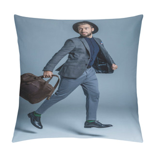 Personality  Man In Suit Walking With Leather Bag Pillow Covers