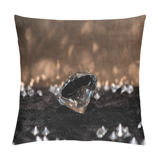 Personality  Selective Focus Of Diamond And Gemstones On Velvet Surface With Reflection Pillow Covers