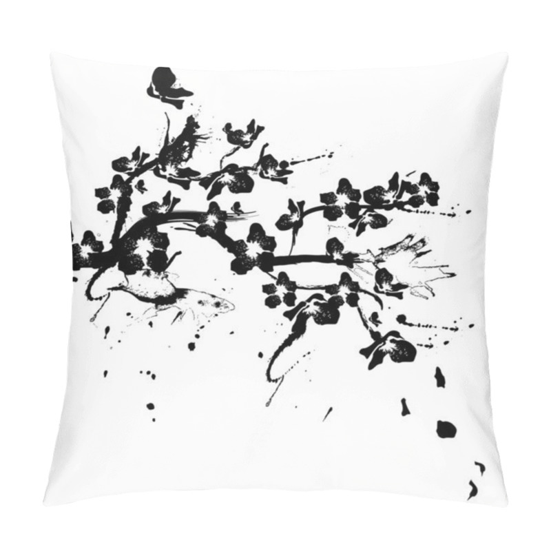 Personality  illustration with cherry tree flowers silhouette on white backgr pillow covers