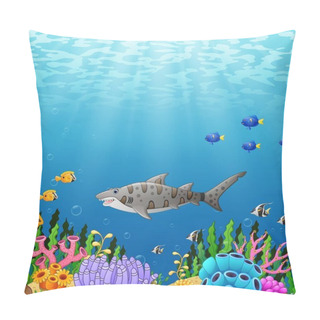 Personality  Cartoon Tropical Shark Fish With Beautiful Underwater World Pillow Covers