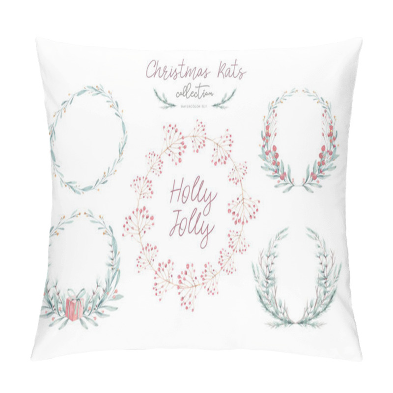 Personality  Watercolor Christmas card with wearth. Hand drawing christmas decoration. Winter holiday design. Berry wreath for Christmas greeting card. pillow covers