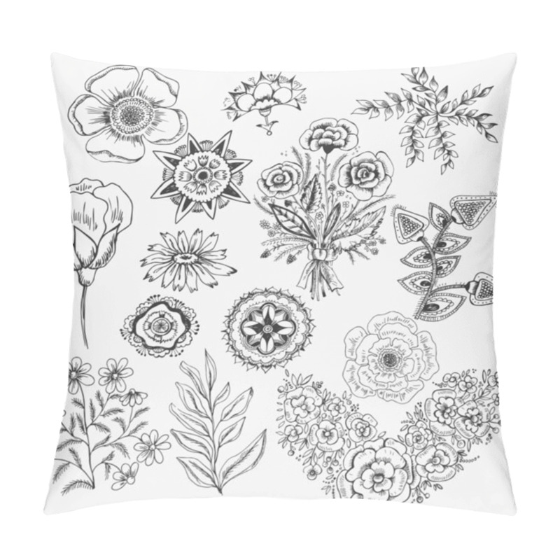 Personality  set flowers hand drawn vector background elements pillow covers
