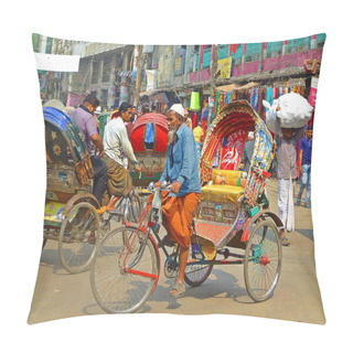 Personality  Colorful Bicycle Rickshaws In The Busy Streets Of Dhaka In Bangladesh, Transporting Goods And People Pillow Covers