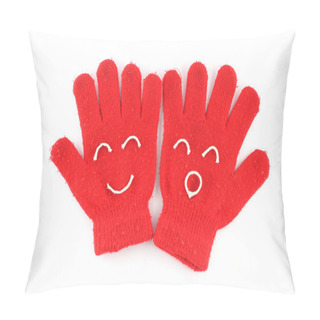 Personality  Pair Of Red Winter Gloves With Happy Face Pillow Covers
