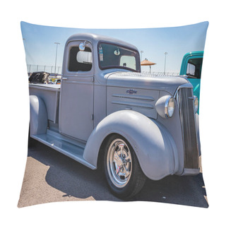 Personality  Lebanon, TN - May 13, 2022: Low Perspective Front Corner View Of A 1937 Chevrolet Master Pickup Truck At A Local Car Show. Pillow Covers