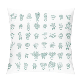 Personality  Set Of And Drawn Line Succulent Plant Isolated On White Background. Vector Illustration Pillow Covers