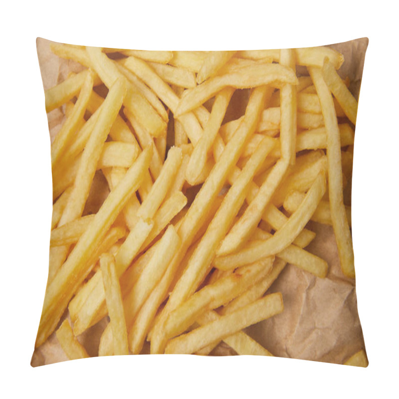 Personality  top view of french fries on crumpled paper pillow covers