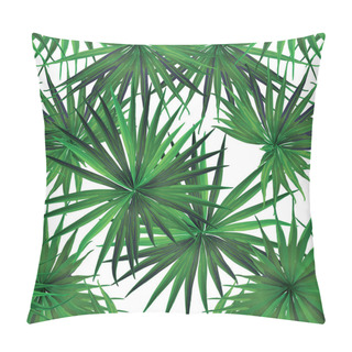 Personality  Palm Monstera Seamless Pattern. White Green Tropical Summer Background. Beach Jungle Leaves For Swimwear Design. Lei Rapport. Retro Hawaiian Print. Tropic Textile Texture.  Botanic Tiling. Pillow Covers