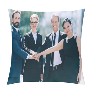 Personality  Multiethnic Businesspeople Stacking Hands Pillow Covers