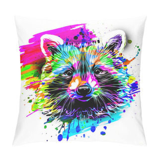 Personality  Raccoon With Creative Colorful Abstract Element On Background Pillow Covers