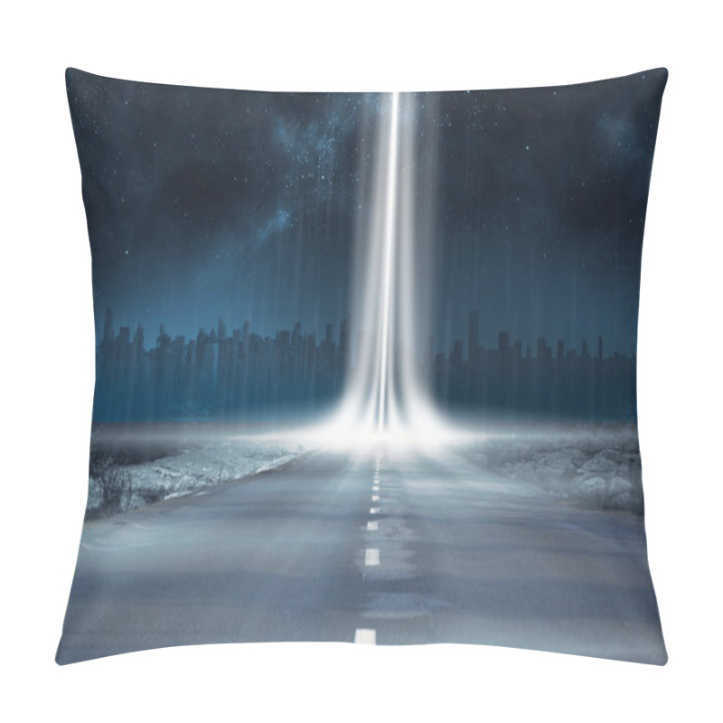 Personality  Road leading out to the horizon with light beam pillow covers