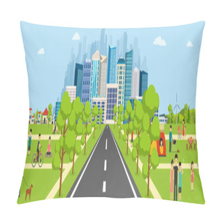 Personality  Public Park With A Road Leading To A Modern Big City With Skyscrapers.  Pillow Covers