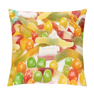 Personality  Close Up View Of Colorful Gummy Spooky Halloween Sweets Pillow Covers